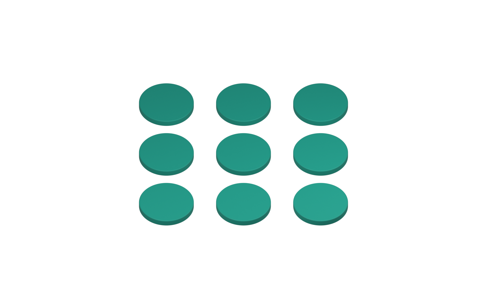 Nine equal three-dimensional markers: one for each institutional meeting booked.